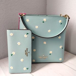 Kate Spade Darcy Embroidered Lea Bucket Crossbody & Large Slim Bifold Wallet